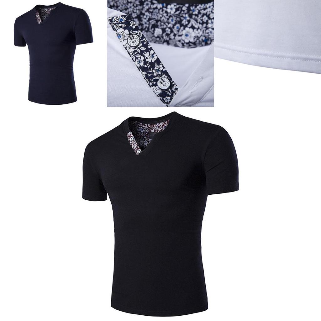 Premium Quality Men's T-shirt Slim Fit Floral V-neck Casual Tee For Everyday Wear