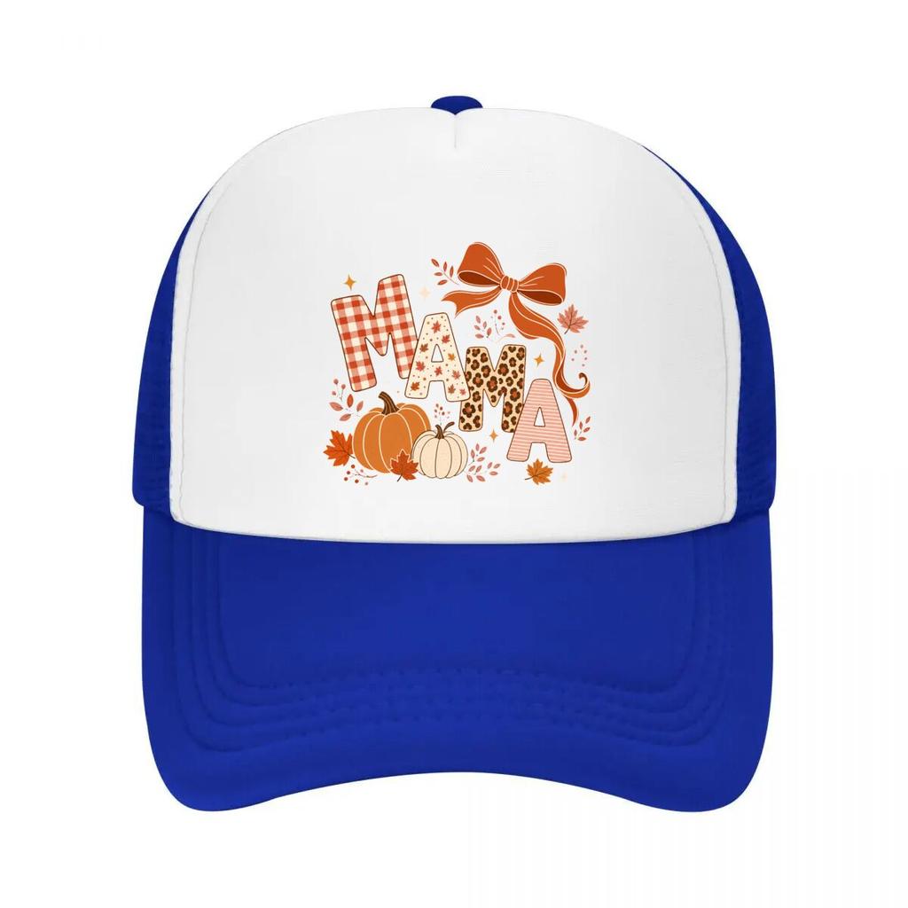 Autumn Mama Pumpkin Ribbon Pattern D Mesh Baseball Cap Casual Hat Outdoor For Womens Unisex FeUnisex