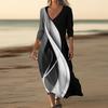 Dresses For Womens Vintage Print Tunic Waisted Midi Dress Summer Casual  3/4 Sleeve Dress