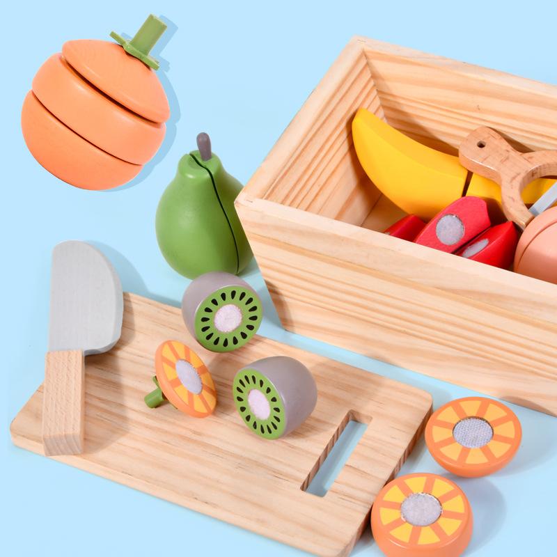 Dětský hrací domeček dřevěný suchý zip ovoce dřevěná krabice řezání hudba rané vzdělávání řezání zeleniny kuchyň jídlo vzdělávací hračky