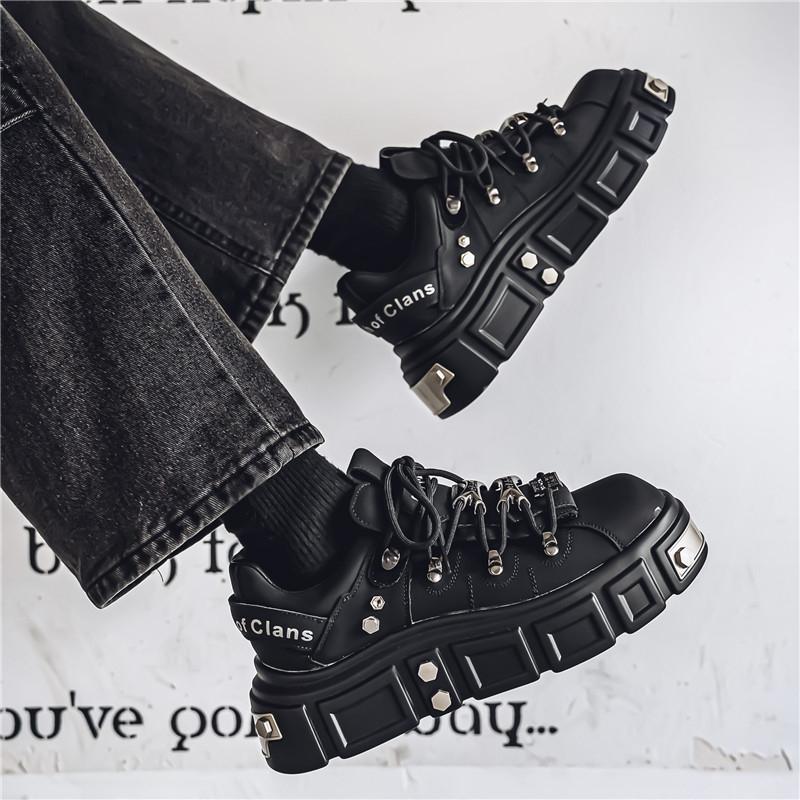Men's Metal Trend Platform Rivet Punk Skateboard Shoes Outdoor Non Slip Casual Lace Up Sports Shoes