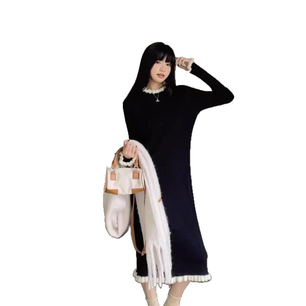 High-End Long Sleeve Knit Sweater Dress - Women's Mid-Length Casual Outerwear