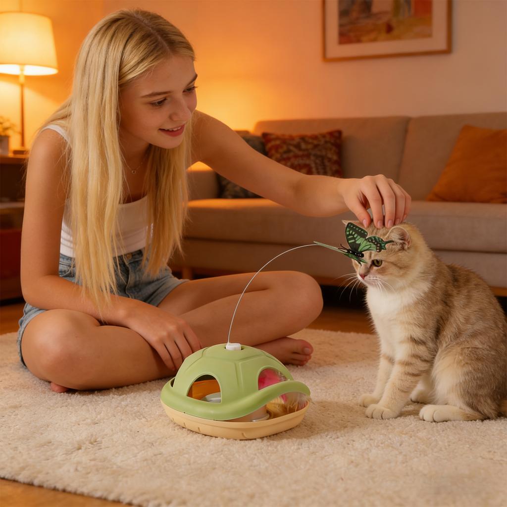 Electric Automatic Rotating Butterfly Cats Toy - Turtle  Shape Interactive Pet Toy For Cats' Self-Entertainment & Hunting Stimulation
