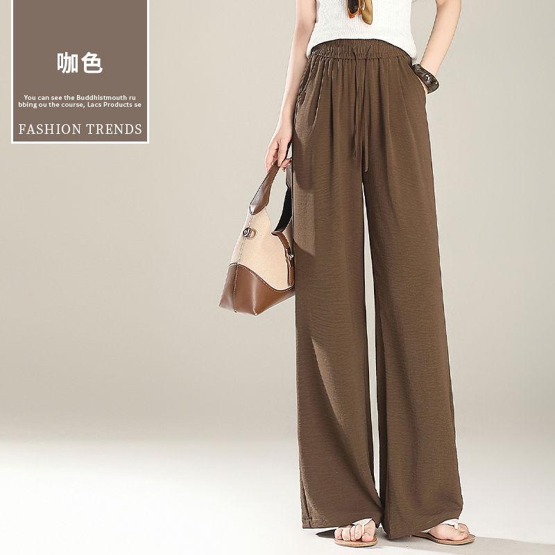 

Большие размеры Женские летние тонкие брюки из ледяного шелка, хлопка и льна, широкие брюки, свободная драпировка, ленивые повседневные брюки с завязками 2XL