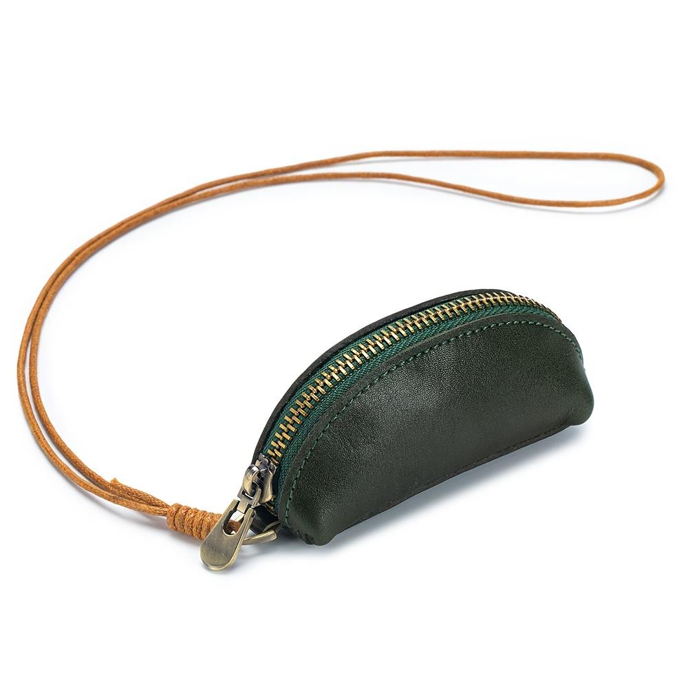 Women's Vintage Mini Hanging Neck Bag - Zippered Organizer Purse with Cord, Top Grain Cowhide Leather - Compact Makeup, Coin, Key, Earphone Case