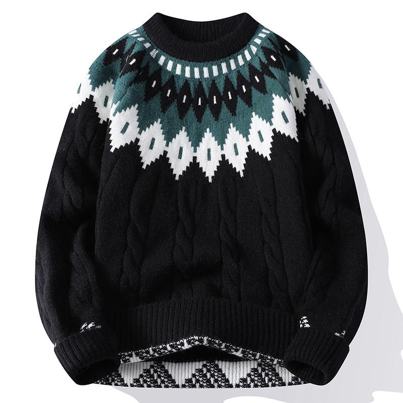 Men's Long Sleeve Knit Sweaters Fall Winter Crewneck Loose Fit Warm Sweater for Men Casual Twist Textured Patterned Cable Knitted Pullover Sweaters
