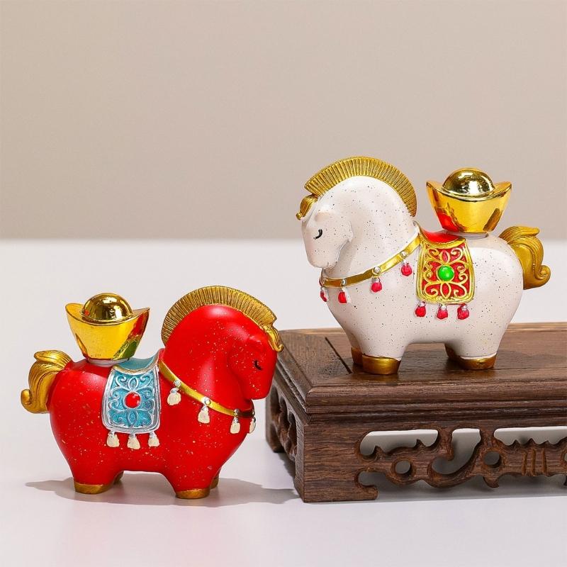 Year Of Horse Resins Sculpture New Year Decorative Figurine Symbolizing Fortunes Prosperity For Gifting Or Shelf Table