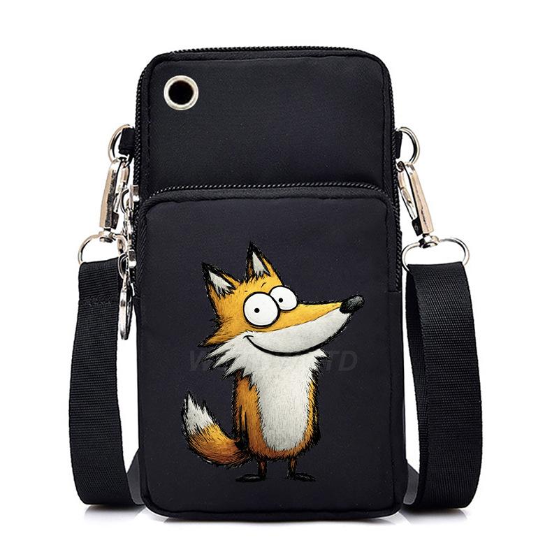 Funny Animals Personality Printing Black Oblique Span Small Bag Multifunctional Casual Portable Mobile Phone Bag