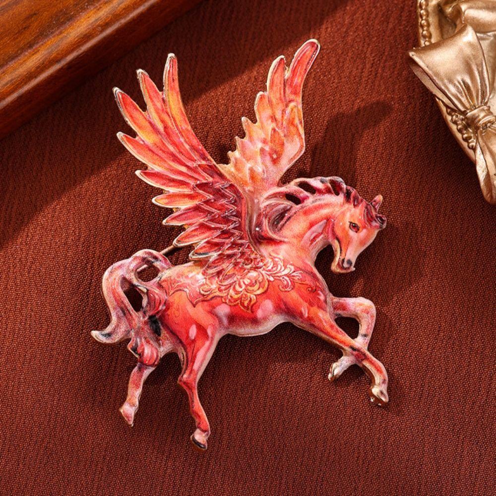 Light Luxury Wings Horse Brooch Zinc Zinc Alloy Vintage Horse Brooch  Year of The Horse