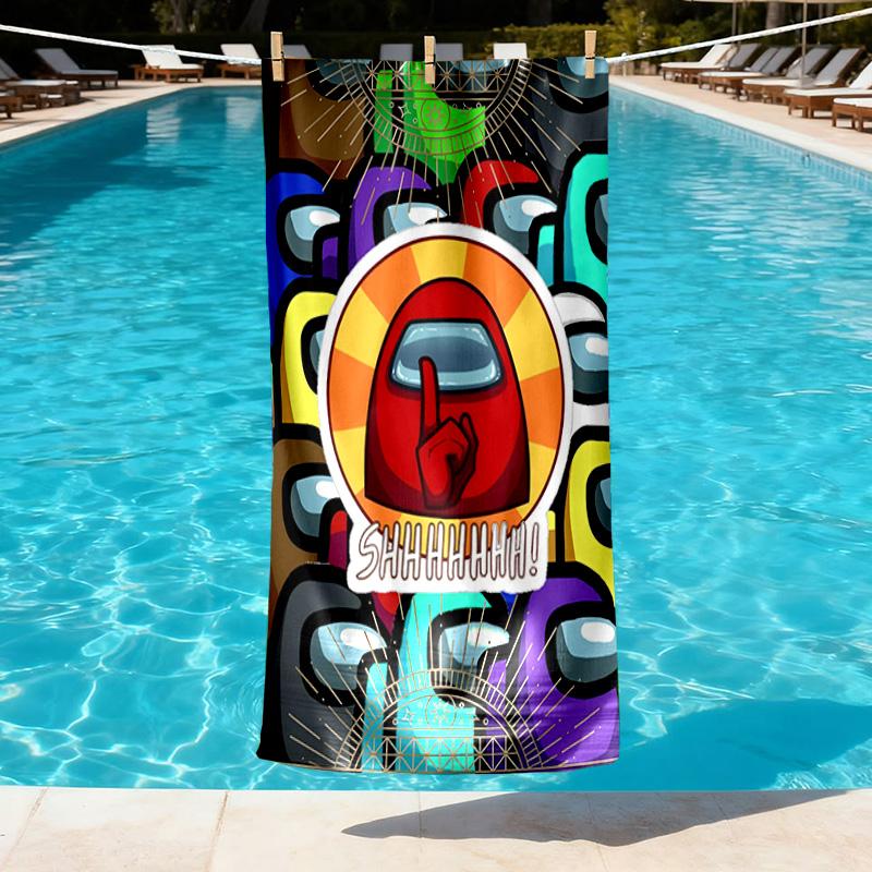 Among Us Print Beach Towel Design, Soft, Lightweight. for Home Bathroom, Spa, Pool, Yoga, Surfing, Camping, Gift for Family, Friend