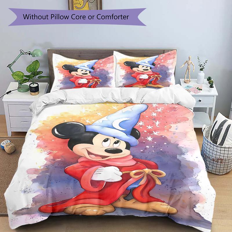 3pcs Mickey Mouse Sorcerer's Apprentice Design Bedding Set, Including 1 Quilt Cover and 2 Pillow Shams, Without Filling, Soft and Comfortable Hom