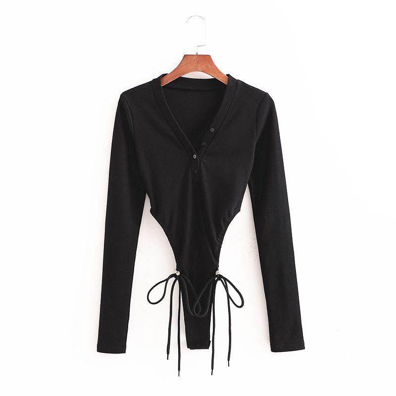 

Женская футболка с V-образным вырезом, облегающая, с высоким разрезом, цельная, с боковой шнуровкой, с вырезом на животе, на шнуровке в области промежности, цельная, с высокой талией, облегающий топ Black S