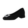 Xiaoxiangfeng thick heel square head rhinestone high-end single shoes women's shoes 2025 spring new high heels temperament commuter shoes