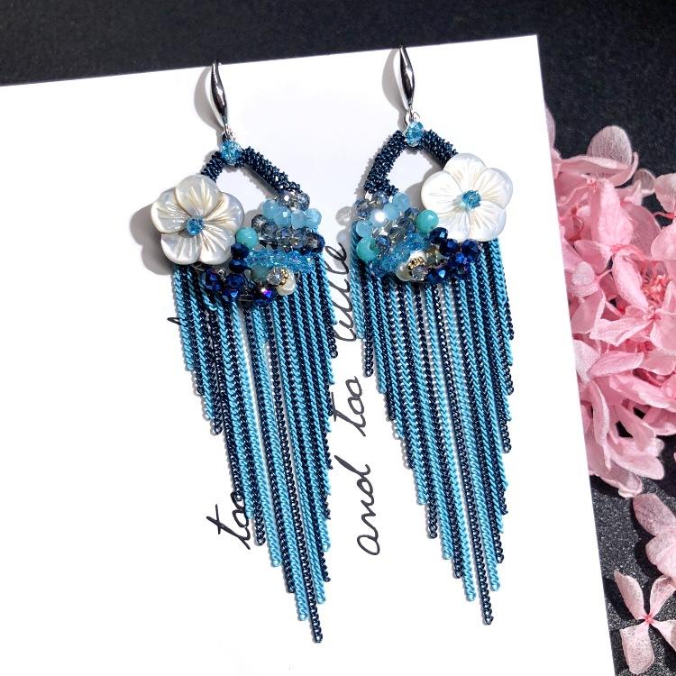 Luxury Retro Handmade Crystal Earrings Femininity Versatile Long Fringed Bride Earrings High-end Ear Jewelry