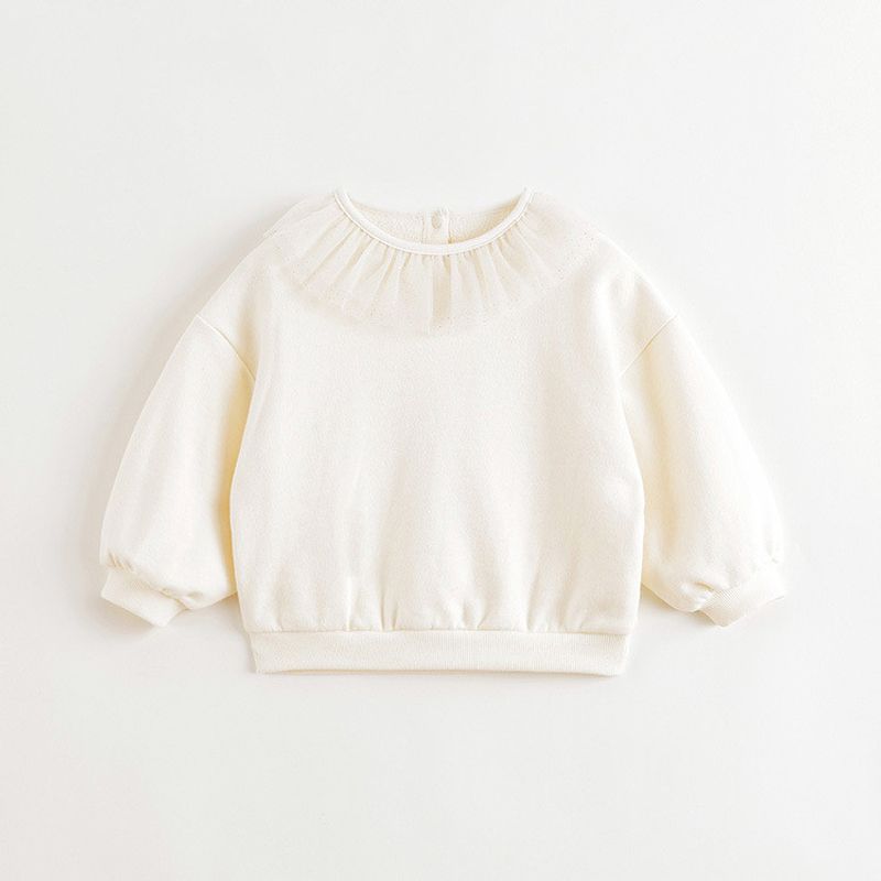 Mark Jenny Girls  Elegant Mesh Collar Sweatshirt Baby Loose Pullover Top 2026 Spring Collection 241093 Rice White 100