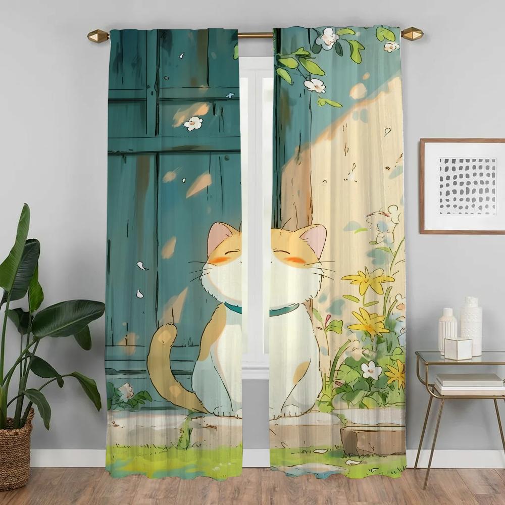 Summer Cat Halloween Decoration Curtains Child Room Home Interior Curtains for Camera Window Curtain Shades Partition Living