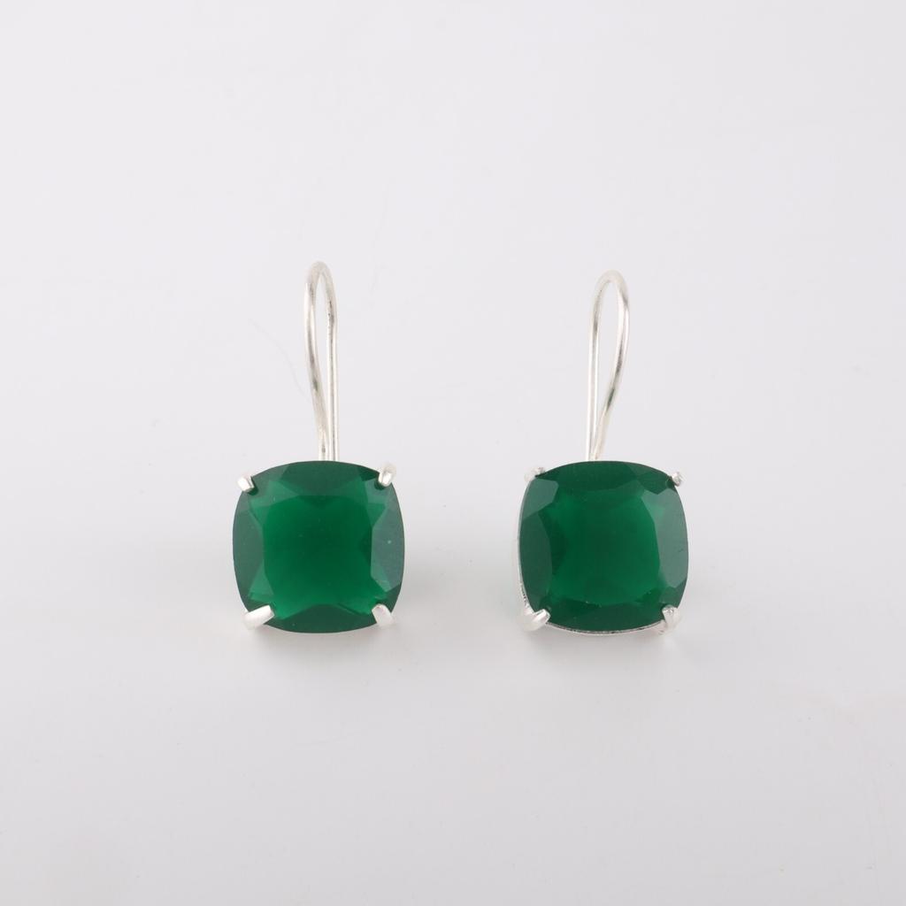 Green Onyx Gemstone 925 Sterling Silver Jewelry Handcrafted Earrings 1" For Gift EE-172-15