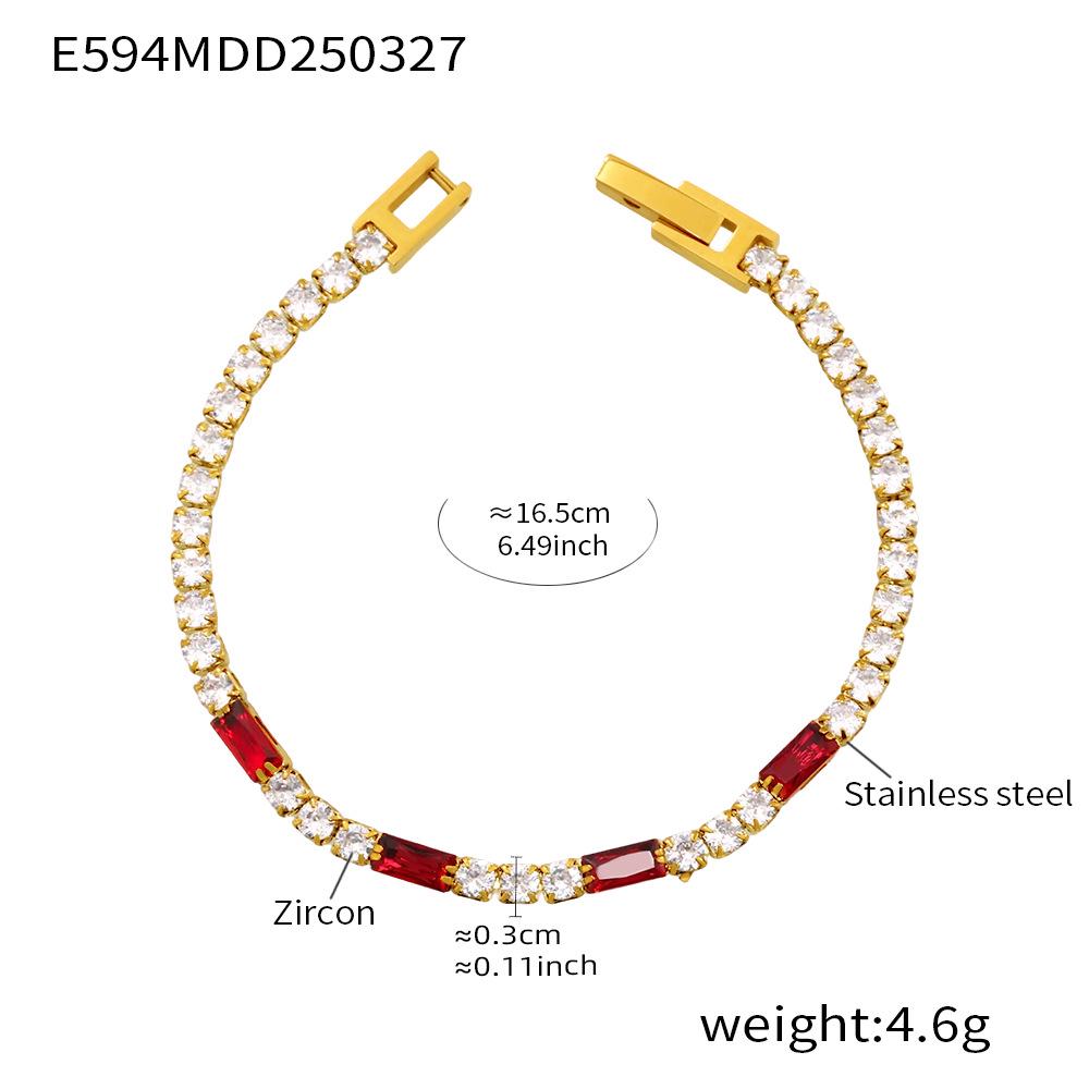 Qiong Yao Luxury Multi-color Zirconia Claw Chain Bracelet, PVD Gold-Plated Stainless Steel, High-End Feel & Color Retention