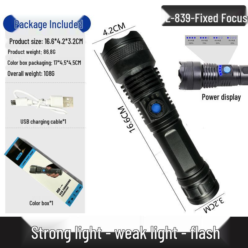 P50 Waterproof Zoomable Flashlight with Power Display and Multi-Function Lighting