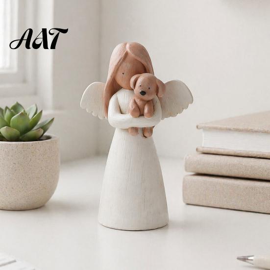Unique Gifts for Cat Owners Angel Holding Puppy Figurine, Cute Dog Resin Statue Home Heartwarming Pet Keepsake Desk Decor, Handcrafted Wood