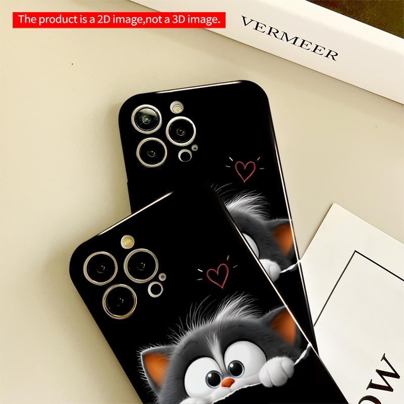 2DFlat Cute Cat Peeking with Heart All inclusive film hard iPhone case, compatible with iPhone 18 Pro Max 17 16 15 14 13 12 11