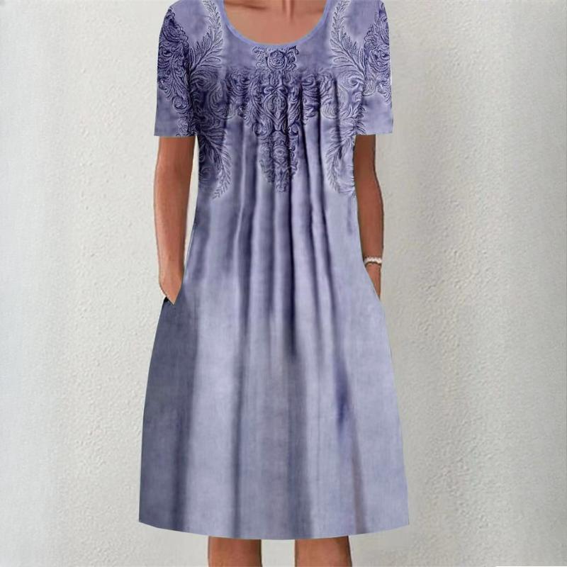 Dámská móda Léto Jaro Jednobarevný potisk Neformální šaty s krátkým rukávem do O-výstřihu a vysokým pasem