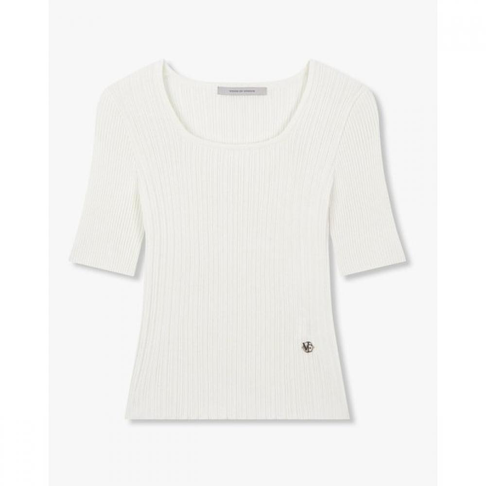 Vov Square Neck Half Sleeve Knit Pullover 7155350004 Ivory/OS