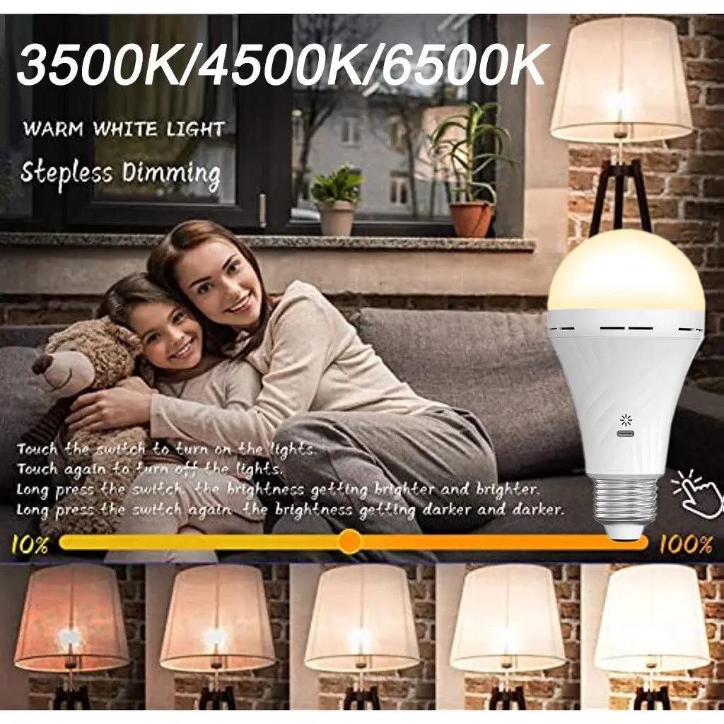 Latest 10W Light Bulb USB C Rechargeable with Remote Control Battery Powered Light Bulb E27 Touch Control Dimmable LED Bulb