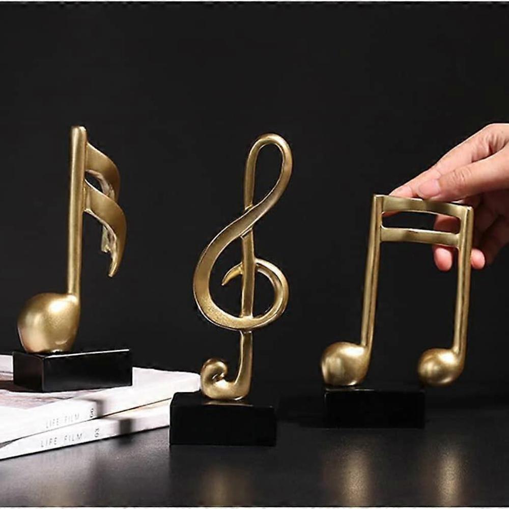 E-isata 3pcs Musical Sculptures Music Note Figurine Statue Decorative Ornaments Decor for Living Room Bedroom TV Cabinet Gift (Gold)