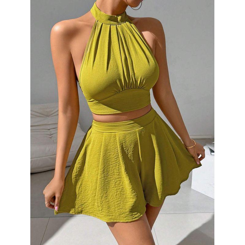 

Праздничный стиль Маленький Западный стиль Под шею Круглый вырез Без спины На шнуровке Бант Короткие кюлоты Костюм-двойка Пляжная одежда 130601 yellow(Figure) XL