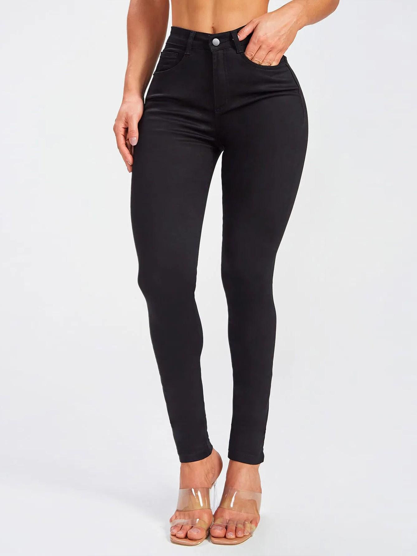 

European & American Mid-Waist Black Slimming Elastic Skinny Cropped Jeans for Women Black No Elastic 0.3KG