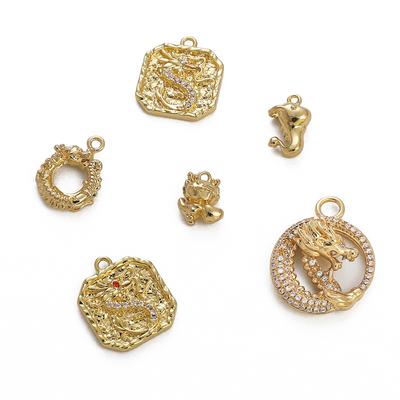 1pc 14K Gold Plated Brass Chinese Dragon Charm Pendant for Earring Bracelet Necklace DIY Jewelry Making Accessories