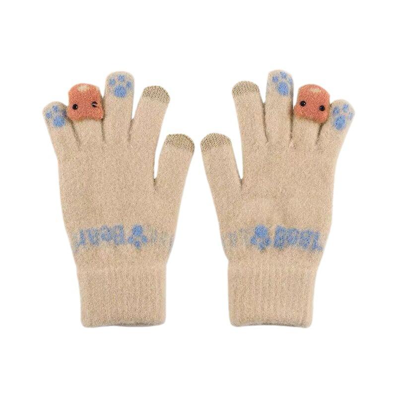 Cute Touch Screen Five Finger Gloves for Women in Winter Warm and Velvet Thickened Student Cycling Winter New Style Cold and Windproof