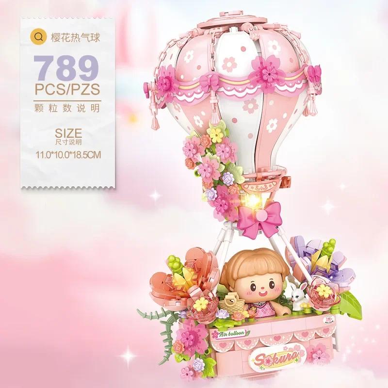

TOYLINX 789-Piece Pink Hot Air Balloon Model Building Blocks - Desktop Decorations, Children s Festival Gifts, ABS Toys