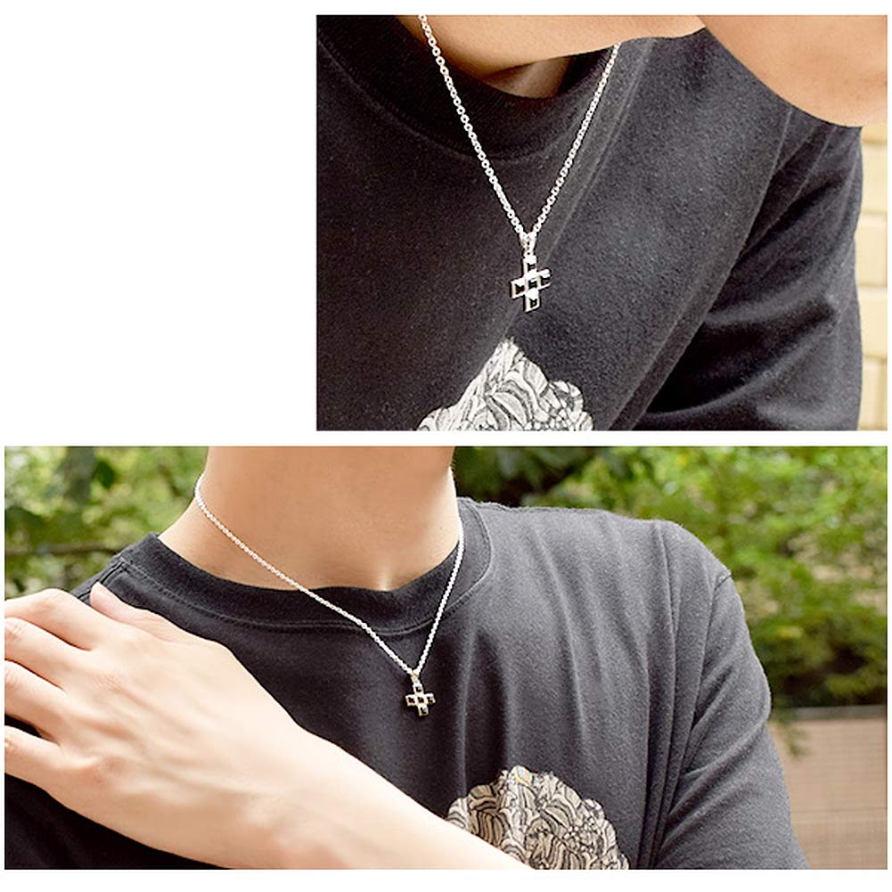 Gin No Onyx Cross Silver 925 Necklace Pendant for Natural Simple [Shinjuku Kura] (with Chain) Men, Stone, Cross, Black, Hard,