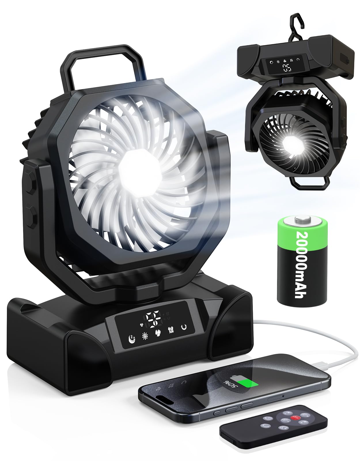 

New Cool Breeze KINGLEAD Camping Fan with DC 5 Wind Speed 3 Color LED Touch Automatic Sleep Timer Compact Tabletop Fan for Car Emergency and