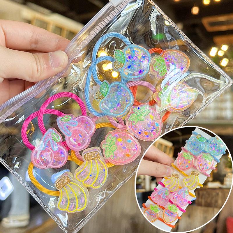 

Набор мультяшных резинок для волос в корейском стиле: Милые, высокоэластичные резинки для волос для девочек - 5 красочных пар