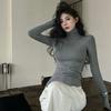 Black with High Collar Autumn and Winter Sexy Slim Fit Long-Sleeved T-shirt