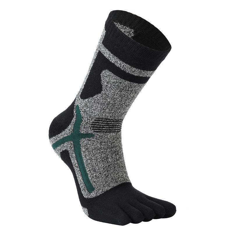Men's Winter High-Top Split-Toe Towel Socks - Thick Terry, Sweat-Absorbing, Five-Finger Design for Sports