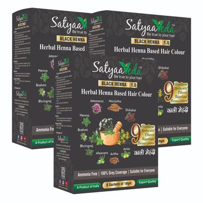 SatyaaVeda Natural Black Ammonia Free Herbal Hair Colour with 9 Ayurvedic Herbs-Amla, Reetha, Shikakai, Aloevera, Bhringraj, Brahmi | Grey Coverage &