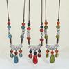 Water Drop-shaped Ceramic Pendant Necklace Female, Bohemian Retro Long Fringed Sweater Chain Accessories Gift