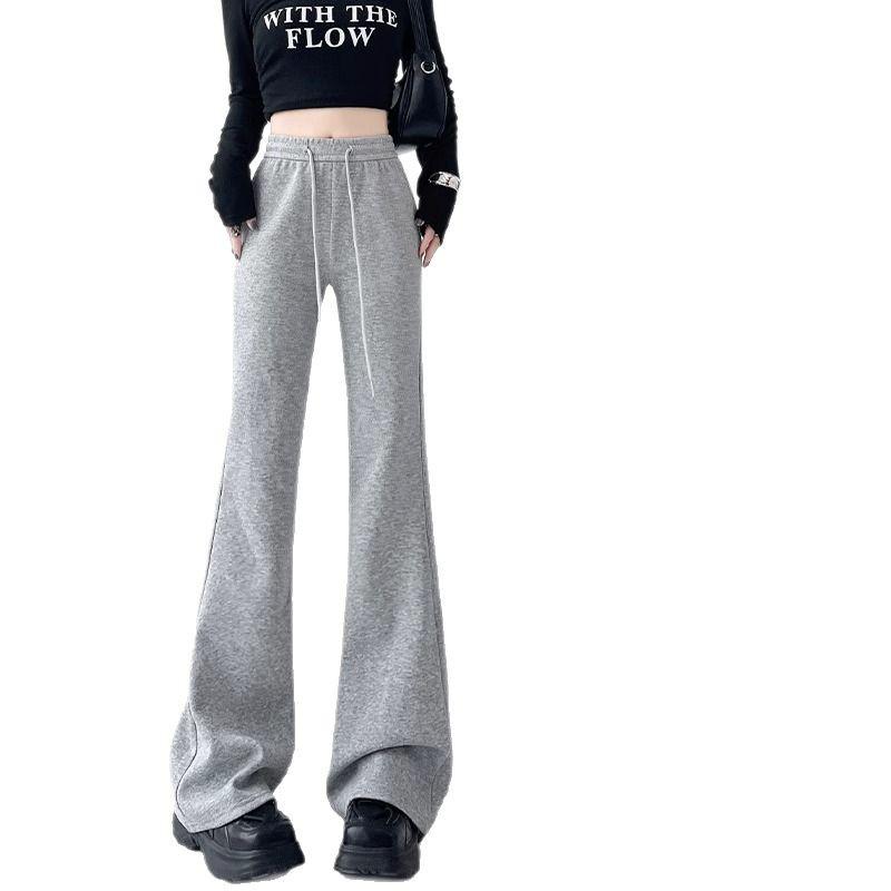 2024 Women's American Retro Petite Slimming Sports Pants, Spring/Autumn, Micro Flare with Drawstring