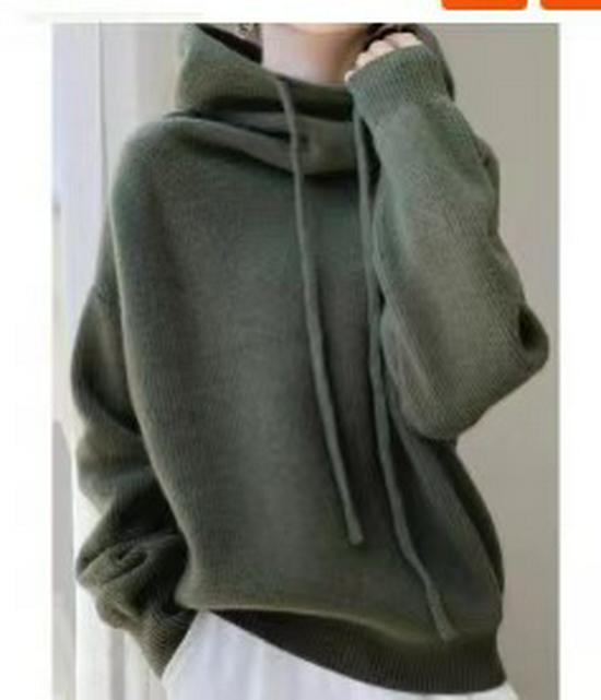 Women's European Wool Hooded Sweater: Thick, Loose-Fit, Long Sleeve, Slimming Base Layer.