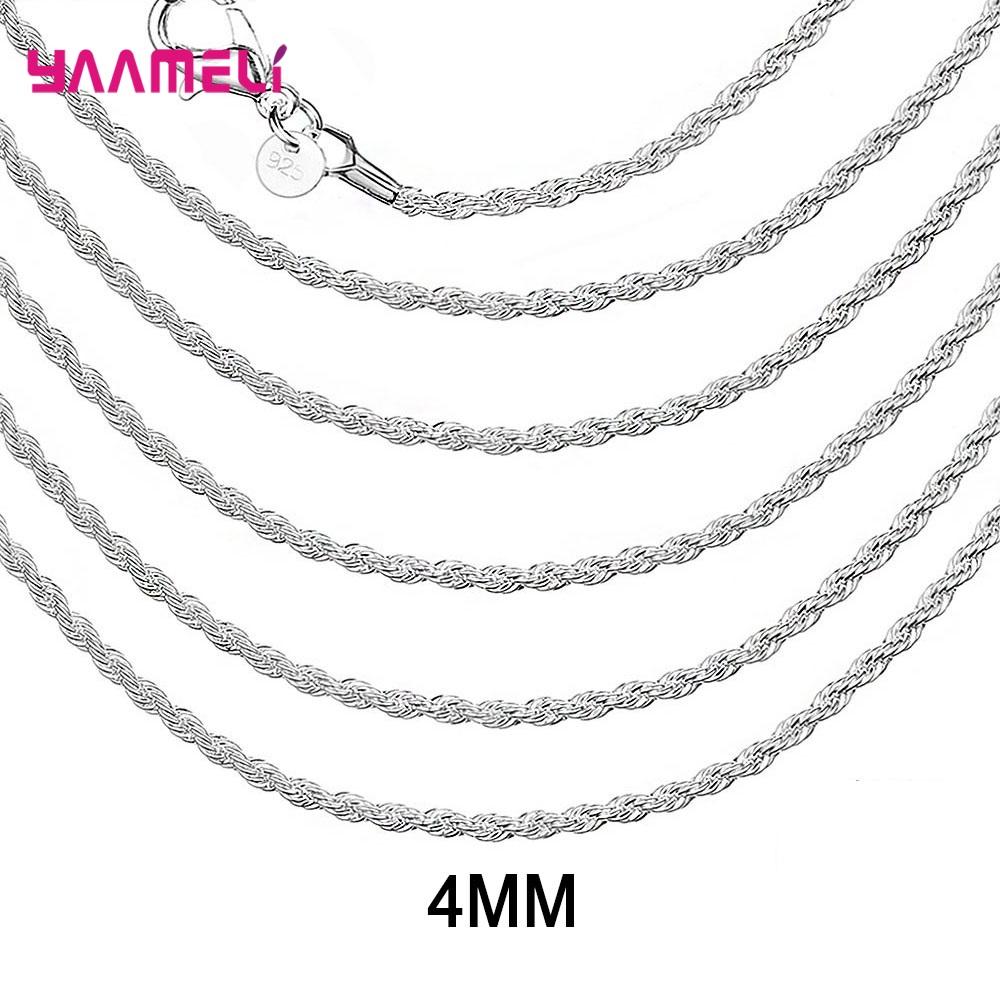 Top Sale Real Pure 925 Silver Necklace Jewelry Chain for Men Women 2MM 3MM 4MM Width Twisted Rope with Lobster Clasps