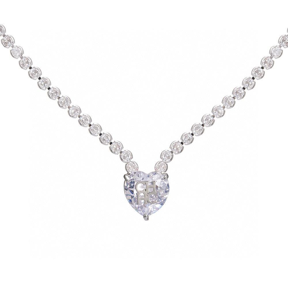 Elegant Zircon Heart Pendant Necklace - Delicate Collarbone Chain with Sparkling Charm