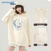 JEANSWEST Women's Feather Moon Print Loose Hooded Sweatshirt