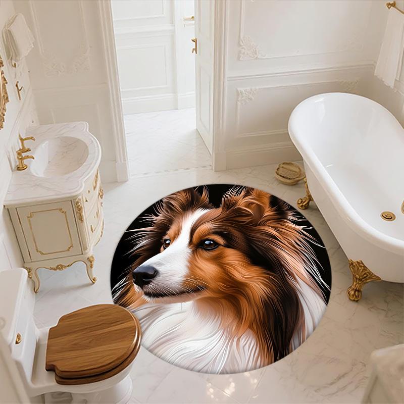 Three Dogs with Tongues Out Round Area Rug,Carpet Rug for Living Room Bedroom Sofa Playroom Decor,Non-slip Floor Mat