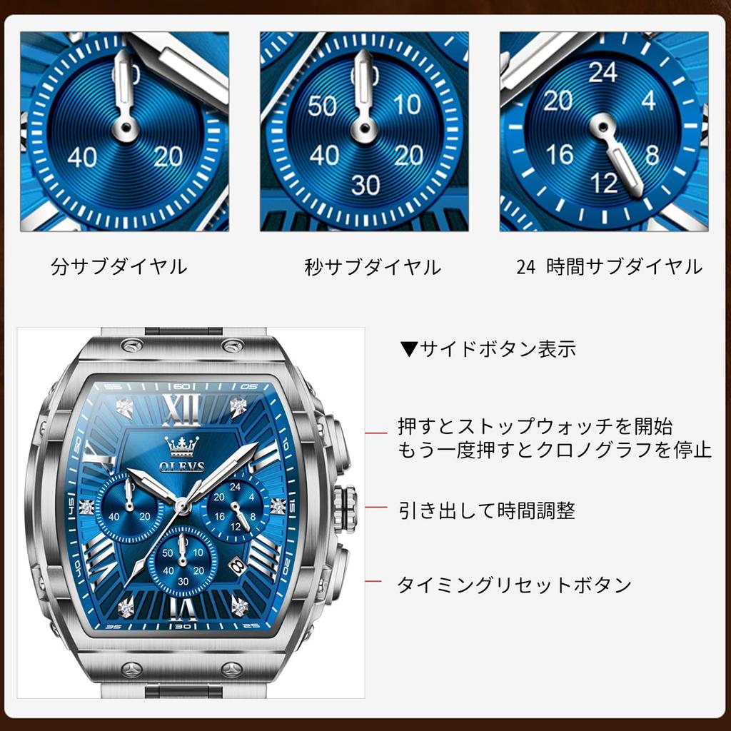 analog watch with a stylish stainless steel perfect for work or casual Features a luminous chronograph date and a blue Men's popular, formal,