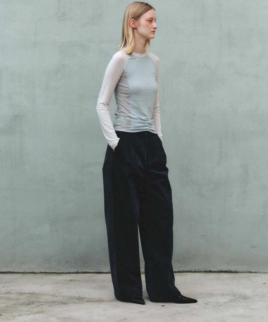 Aente Peach Cotton Wide Pants - Navy