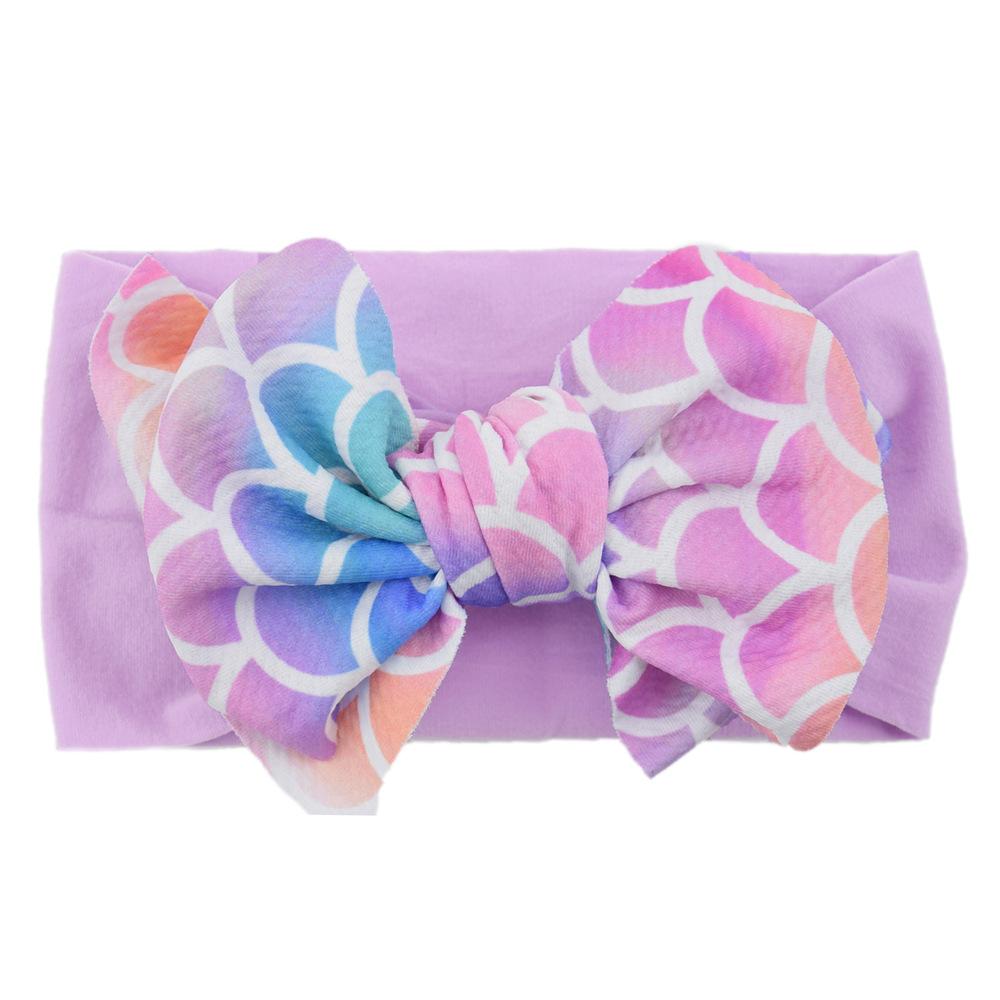 Children'S Printed Large Bow Nylon Headband Soft Elastic Hair Accessories Baby Headgear Baby Stockings Headband